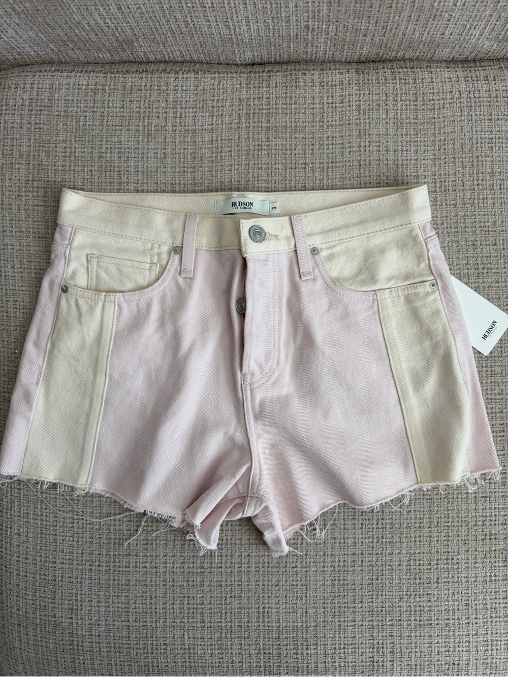 Hudson Jeans Two-Tone Pink & Cream High-Rise Denim Shorts